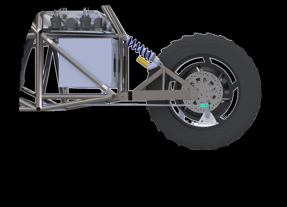 CAD showing the position of the rear trailing arm in the suspension assembly
